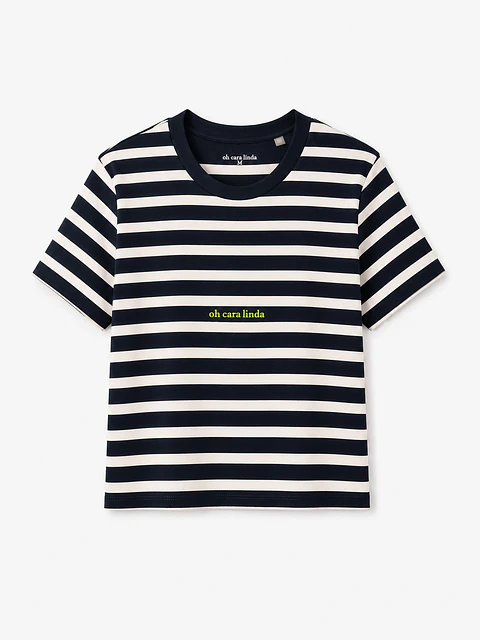 T-shirt Riscas Azul e Off White Regular