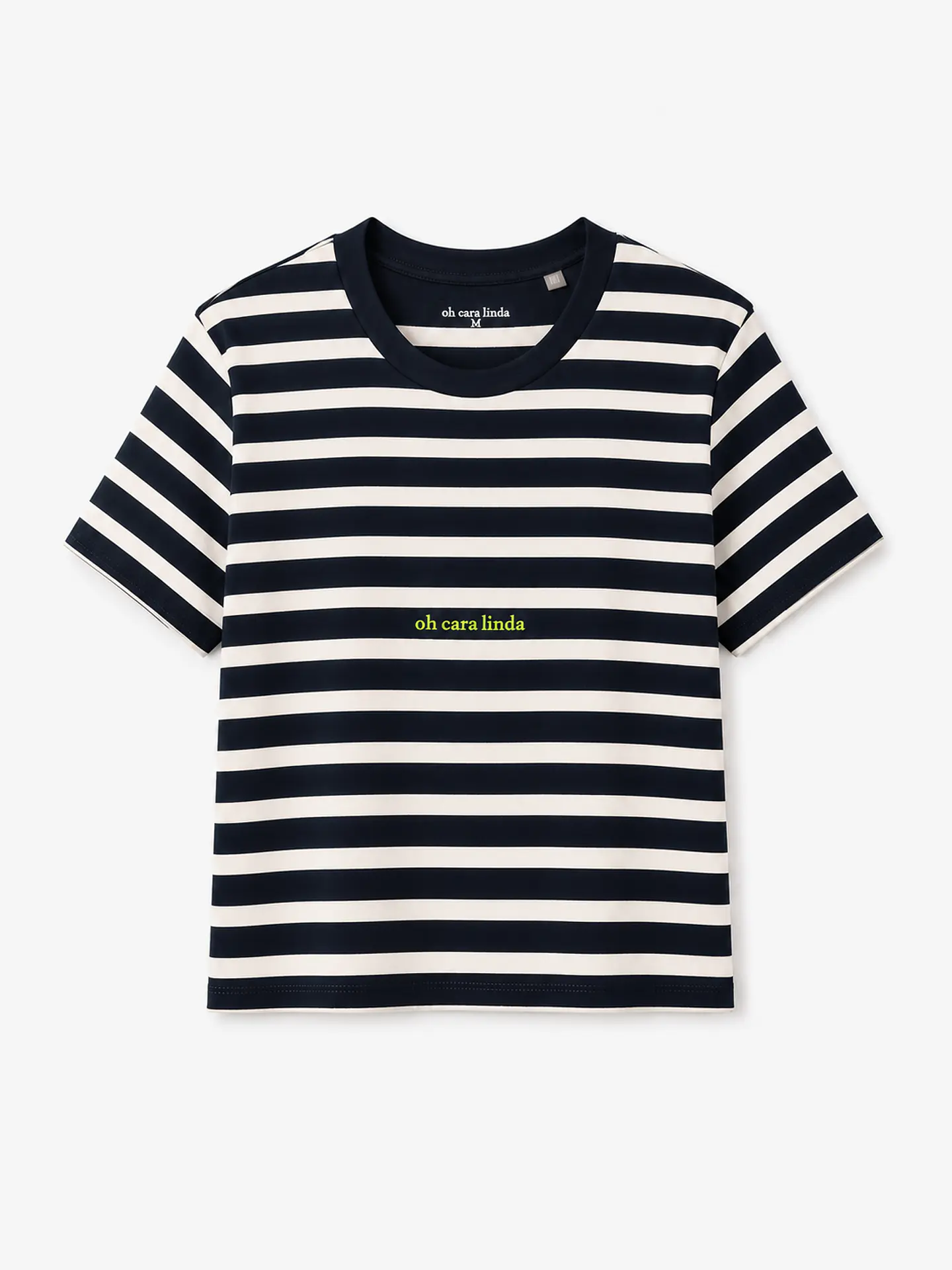 T-shirt Riscas Azul e Off White Regular 1