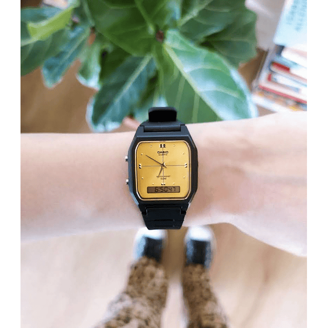 Corroer burlarse de sonrojo Reloj Vintage Resina Negro Dorado AW48HE-9