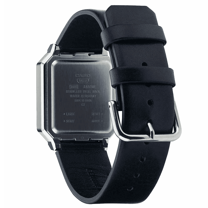 Casio Vintage Unisex Correa Cuero Negro A100WEL-1A 4