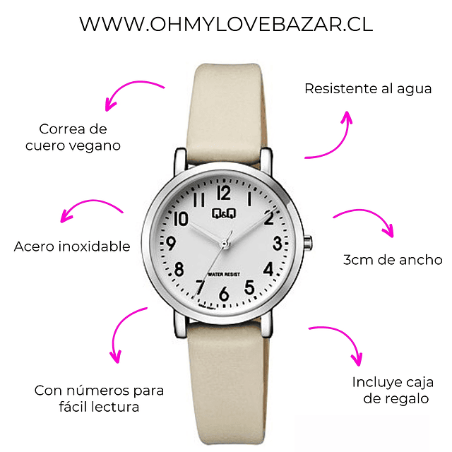 Reloj Q&Q Vintage Mujer Plateado Marfil Q58A-004PY