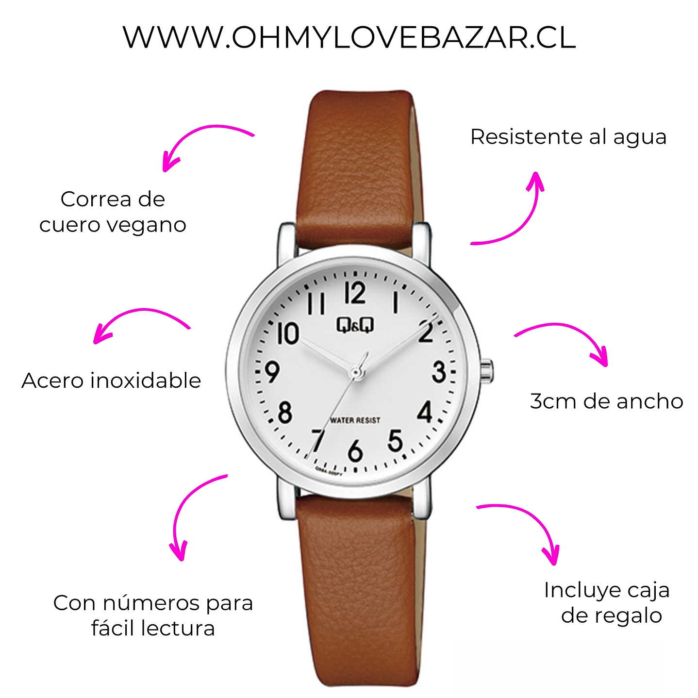 Reloj Q&Q Vintage Mujer Plateado Café Q58A-005PY 2