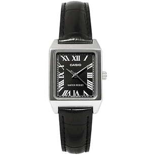 Casio Mini Mujer Plateado Correa Cuero Negro LTP-V007L-1B