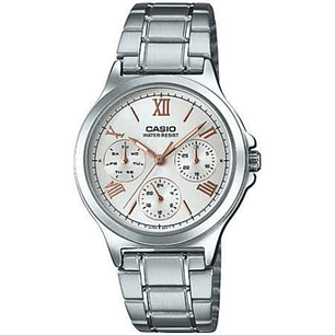 Reloj Casio Mujer Análogo Plateado Marcadores Rosé LTP-V300D-7A2