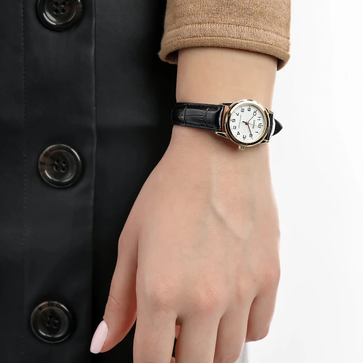 Casio Mini Mujer Dorado Cuero Negro LTP-V001GL-7B  2