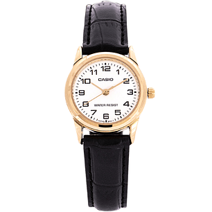 Casio Mini Mujer Dorado Cuero Negro LTP-V001GL-7B 