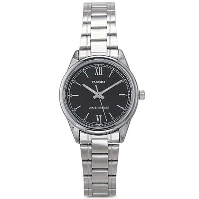 Reloj Casio Análogo Mujer Acero Plateado Negro LTP-V005D-1B2