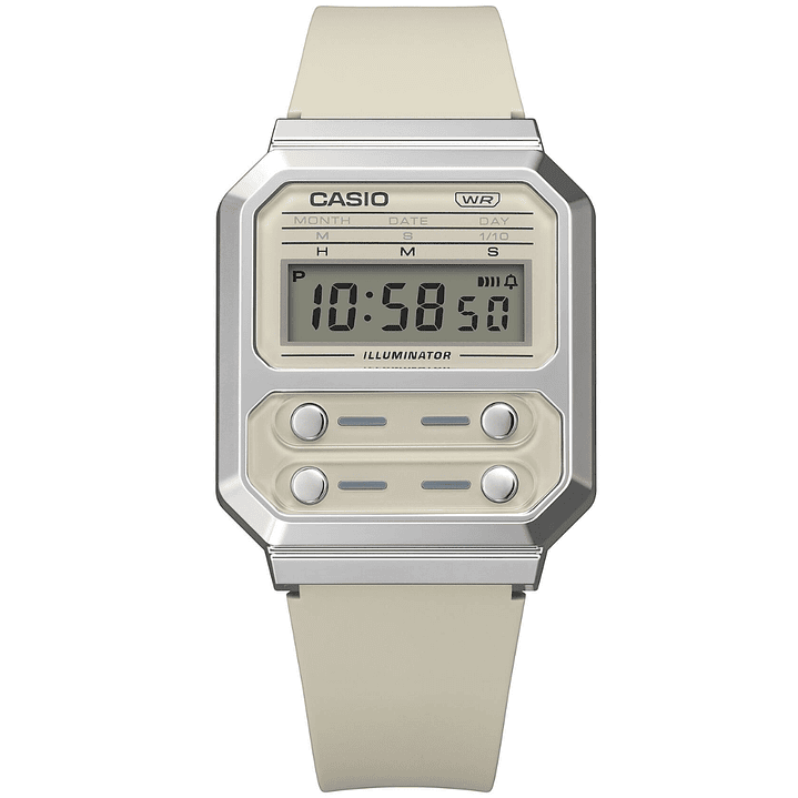 Casio Vintage Unisex Correa Cuero Marfil A100WEF-8A 1