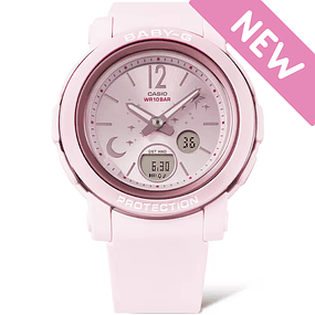 Reloj Baby-G Resistente con Luna y estrellas Rosado BGA-290DS-4A