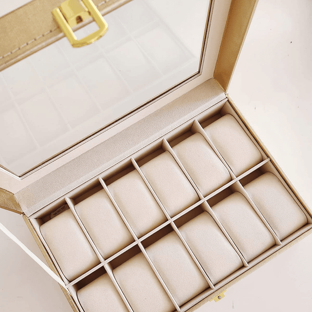 Caja Organizador de 12 Relojes Ecocuero Dorado