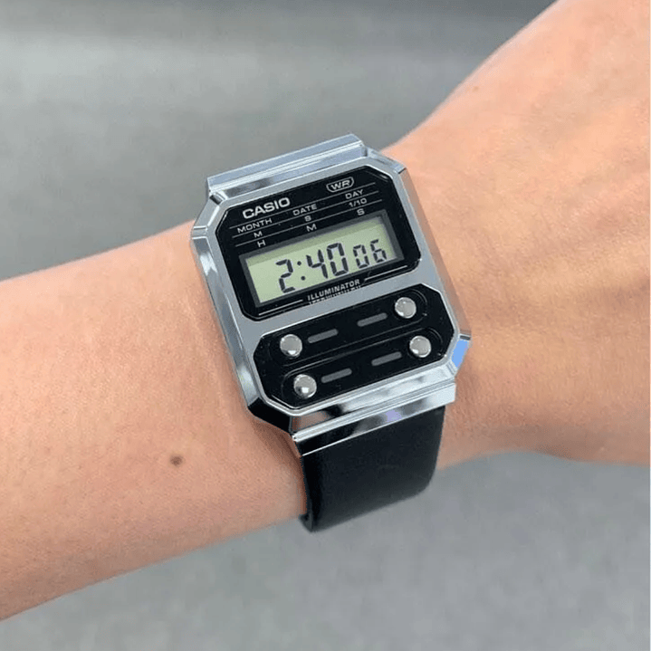 Casio Vintage Unisex Correa Cuero Negro A100WEL-1A 2