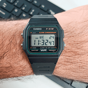 Reloj Casio Vintage Original Línea Verde F-91W-3