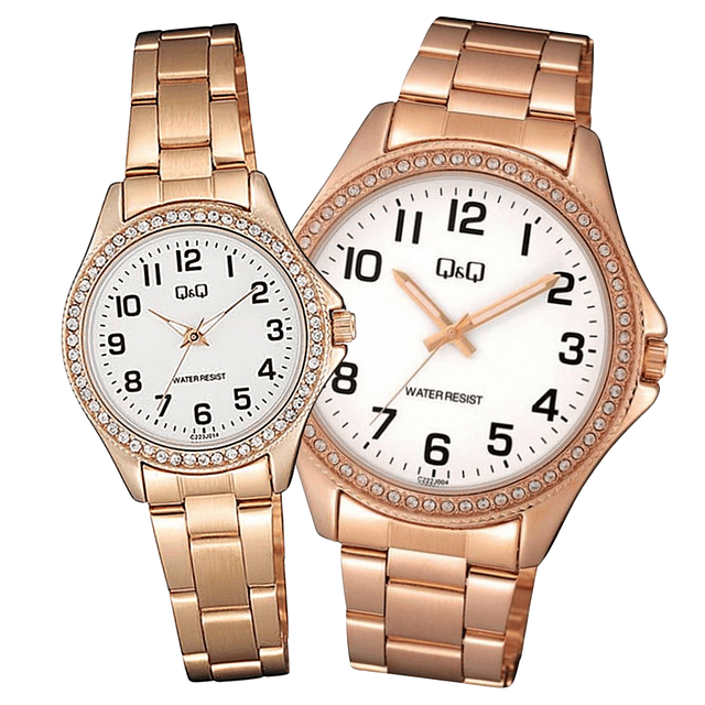 Pack Pareja: Relojes Q&Q Metal Rosé C222J014Y C223J014Y