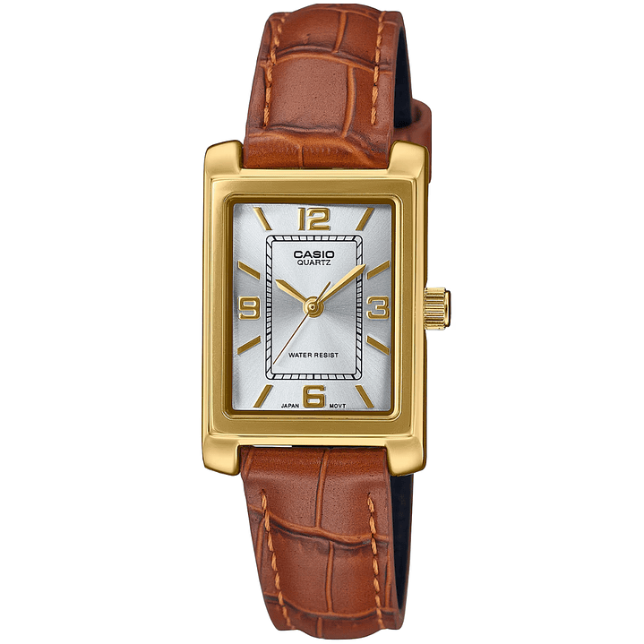 Casio Mini Vintage Análogo Cuero Café LTP-1234GLL-7A 1