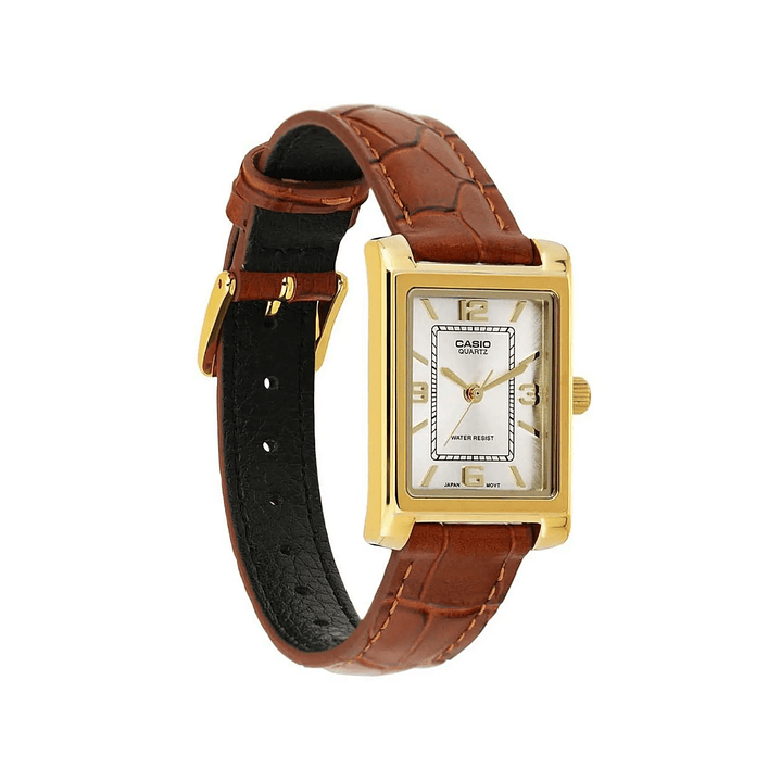 Casio Mini Vintage Análogo Cuero Café LTP-1234GLL-7A 3