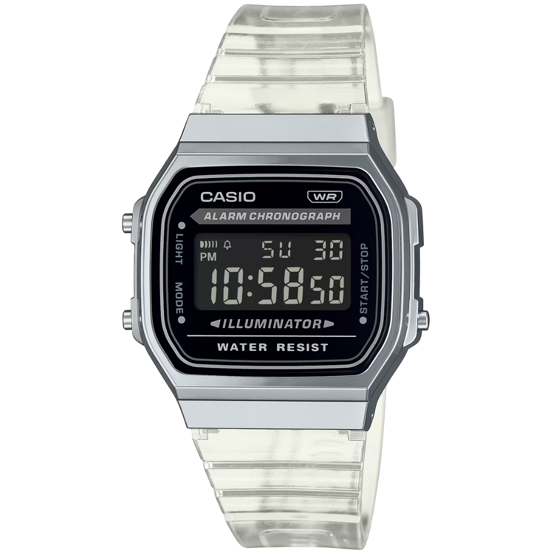 Reloj Casio Vintage Transparente Pantalla Negativa A168XES-1