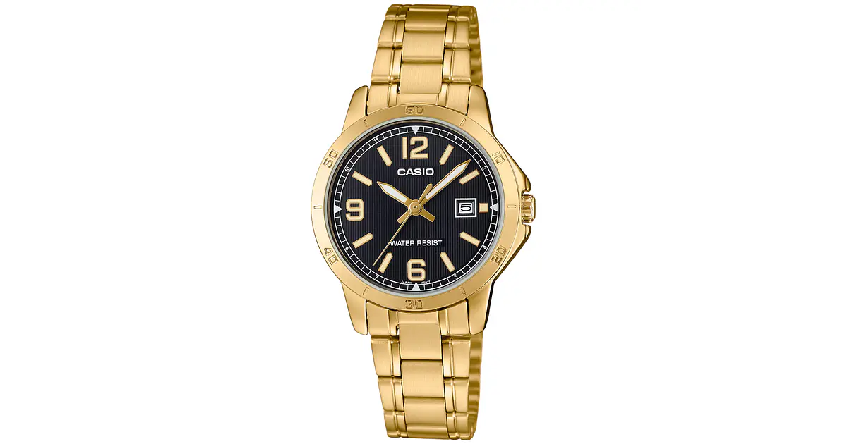 Reloj Casio Mini Mediano Análogo Dorado Negro LTP-V004G-1B