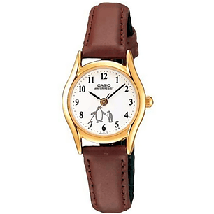 Reloj Casio Mini Vintage Cuero Café Pinguinos LTP-1094Q-7B6