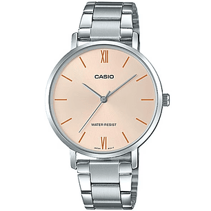 Reloj Casio Análogo Minimalista Plateado Rosado LTP-VT01D-4B