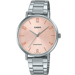 Reloj Casio Mujer Análogo Minimalista Plateado Rosado LTP-VT01D-4B2