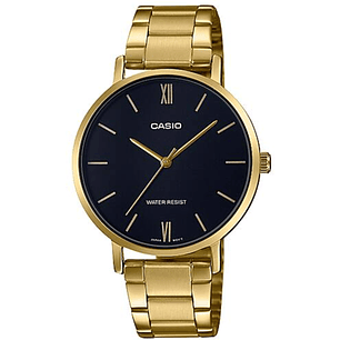 Reloj Casio Vintage Análogo Mujer Dorado Negro  LTP-VT01G-1B