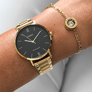 Reloj Casio Vintage Análogo Mujer Dorado Negro  LTP-VT01G-1B