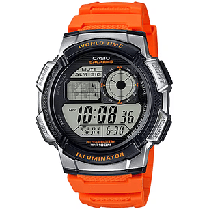 Reloj Casio World Time Vintage Hombre Naranja AE-1000W-4B