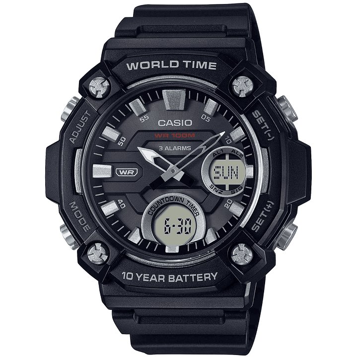  Reloj Casio World Time Análogo y Digital AEQ-120W-1AV 1