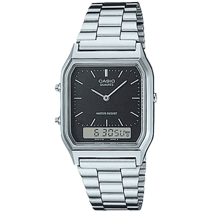 Reloj Casio Vintage Plateado Negro AQ-230A-1D