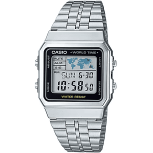  Reloj Casio Vintage World Time Plateado A500WA-1