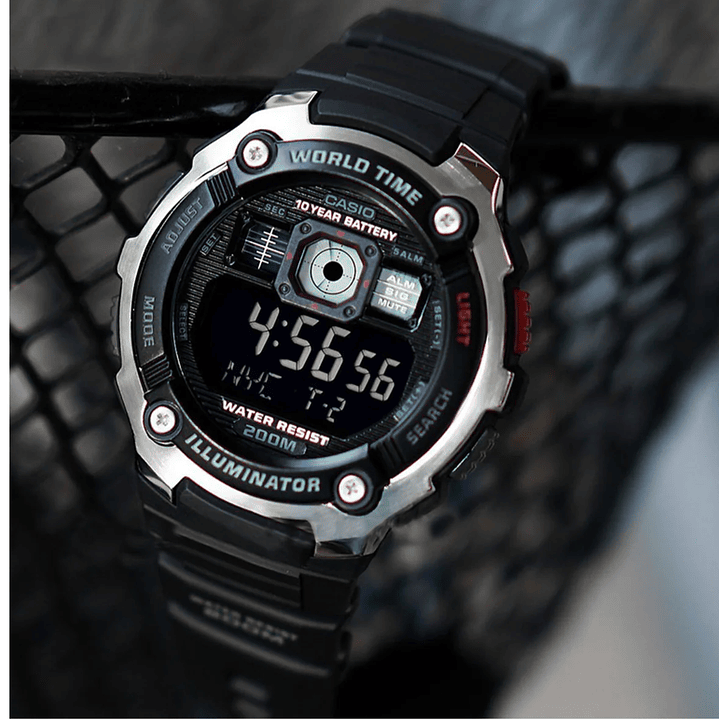 Reloj Casio World Time Illuminator Pantalla Negativa AE-2000W-1BV 4