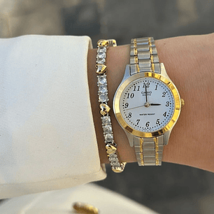 Reloj Casio Mini Mujer Análogo Plateado Dorado LTP-1128G-7B