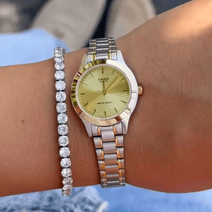 Reloj Casio Mini Mujer Análogo Plateado Dorado LTP-1128G-9A 