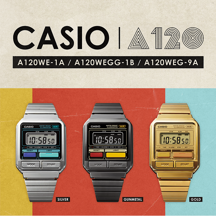 Reloj Casio Vintage Retro-futurista Botones Color A120WE-1A 6