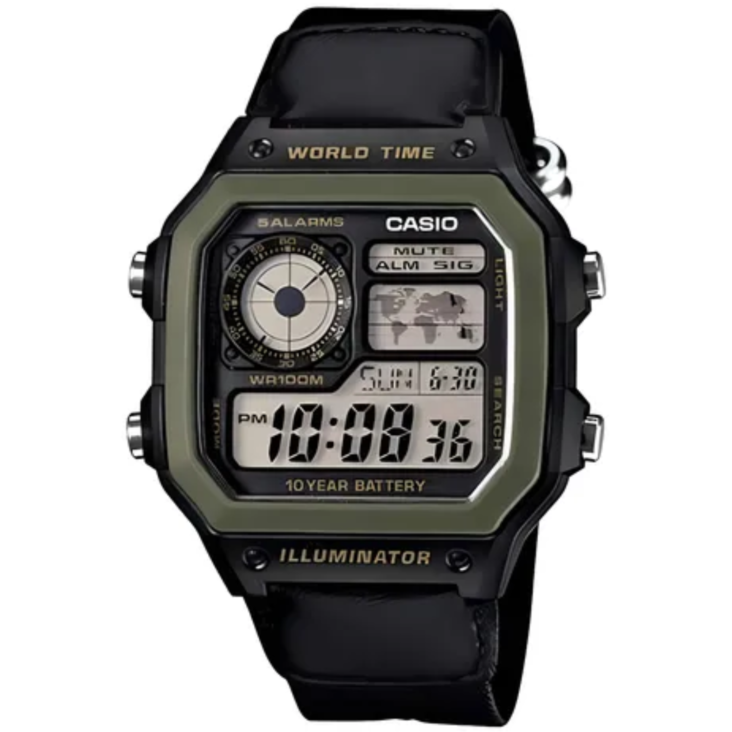 RELOJ CASIO AE-1200WHB-3BVDF AE-1200WHB-3BVDF WORLD TIME VERDE TELA