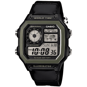 Reloj Casio Royale World Time Correa Tela AE-1200WHB-1B
