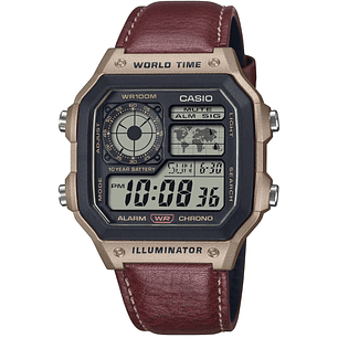Reloj Casio Royale World Time Correa Cuero AE-1200WHL-5AV