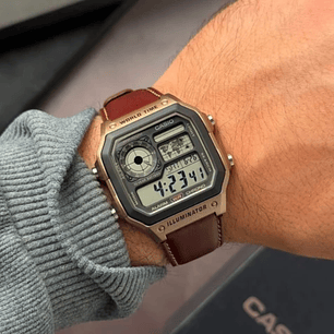 Reloj Casio Royale World Time Correa Cuero AE-1200WHL-5AV