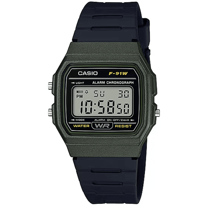 Reloj Casio Vintage Negro Verde F-91WM-3 1