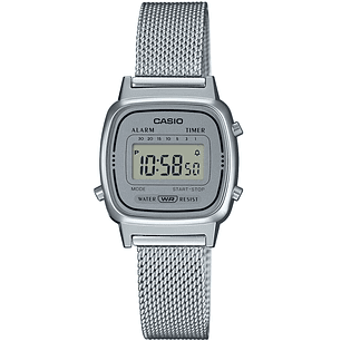 Reloj Casio Vintage Mini Plateado Correa Milanese LA-670WEM-7