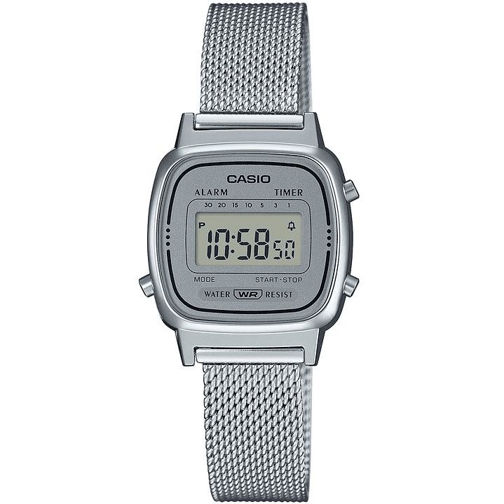 Reloj Casio Vintage Mini Plateado Correa Milanese LA-670WEM-7 2