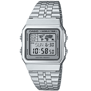  Reloj Casio Vintage World Time Plateado A500WA-7