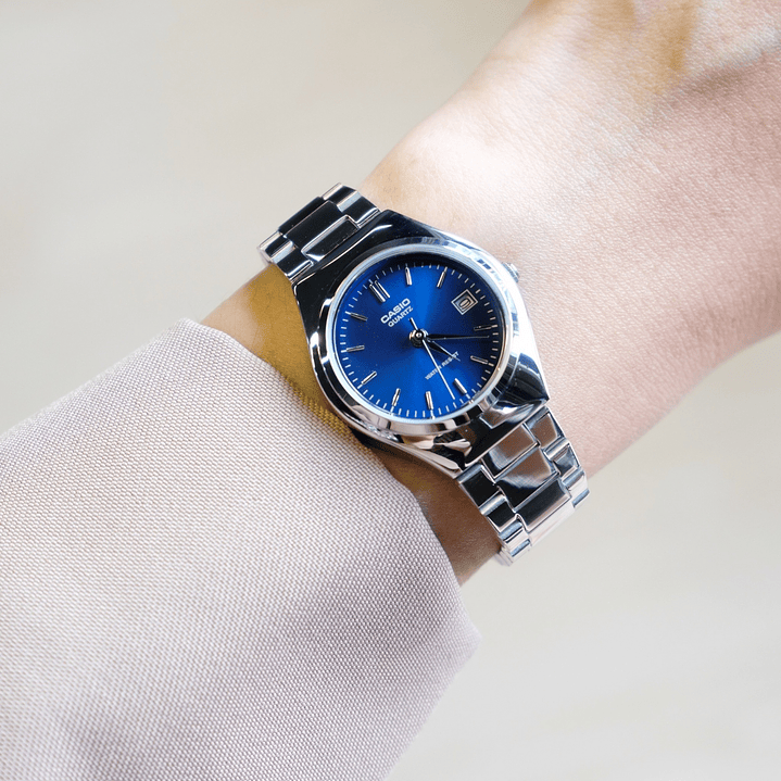 Reloj Casio Vintage Análogo Plateado Azul LTP-1170A-2A 2