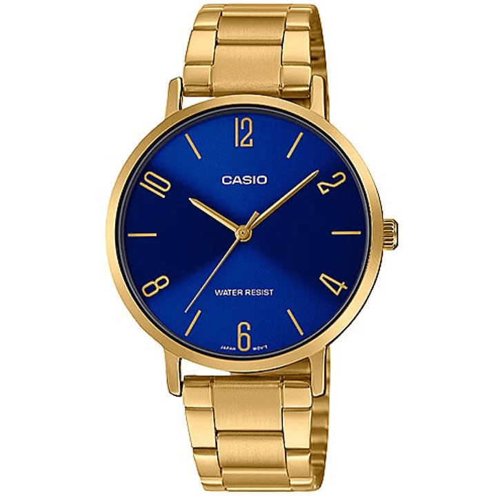 Reloj Casio Vintage Análogo Mujer Dorado Azul LTP-VT01G-2B 1