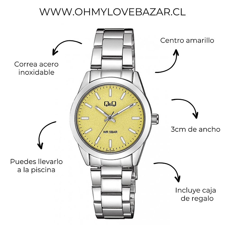 Reloj Q&Q Análogo Plateado Amarillo Q82A-004PY 2