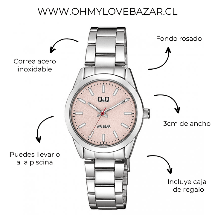 Reloj Q&Q Análogo Plateado Rosado Q82A-005PY 3