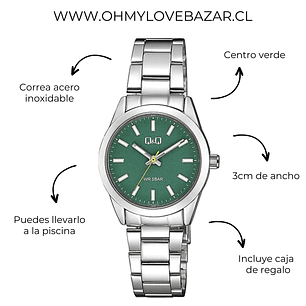 Reloj Q&Q Análogo Plateado Verde Q82A-003PY