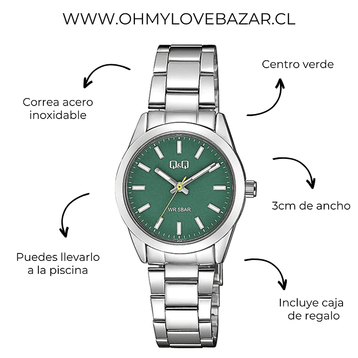 Reloj Q&Q Análogo Plateado Verde Q82A-003PY 2