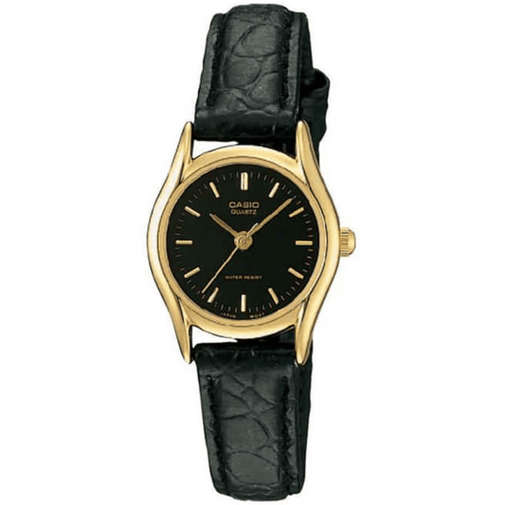 Reloj Casio Mini Vintage Dorado Cuero Negro LTP-1094Q-1A 1