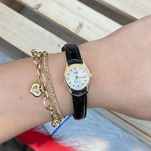 Reloj Casio Mini Vintage Dorado Cuero Negro LTP-1094Q-7A